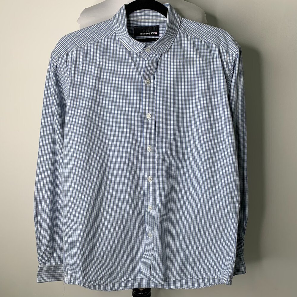 Bespoken Men's Blue White Checkered Long Sleeve Button Down Shirt Size Large